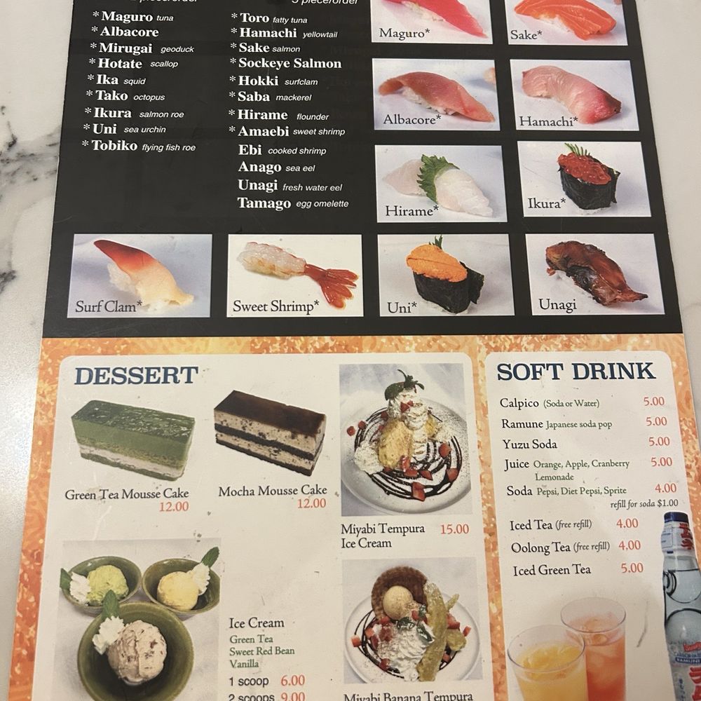 Miyabi Restaurant - Back of the sushi menu - Japanese Near Me - Tukwila, Washington