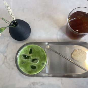 Comet Over Delphi - Iced Reserve Matcha Latte and Orange Cold Brew - Coffee & Tea Near Me - Highland Park, California