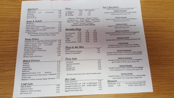 Menu photo 7 Joe's Pasta & Pizza Weatherford, TX