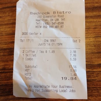The Bedrock Bistro - the receipt for the restaurant - Breakfast & Brunch Near Me - Hamilton, Ontario The Bedrock Bistro - the receipt for the restaurant - Breakfast & Brunch Near Me - Hamilton, Ontario