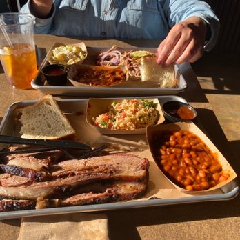 Beartooth Barbecue - Sliced beef brisket w tabbouleh and baked beans also pulled pork plate w potato salad and baked beans - Barbeque Near Me - West Yellowstone, Montana Beartooth Barbecue - Sliced beef brisket w tabbouleh and baked beans also pulled pork plate w potato salad and baked beans - Barbeque Near Me - West Yellowstone, Montana