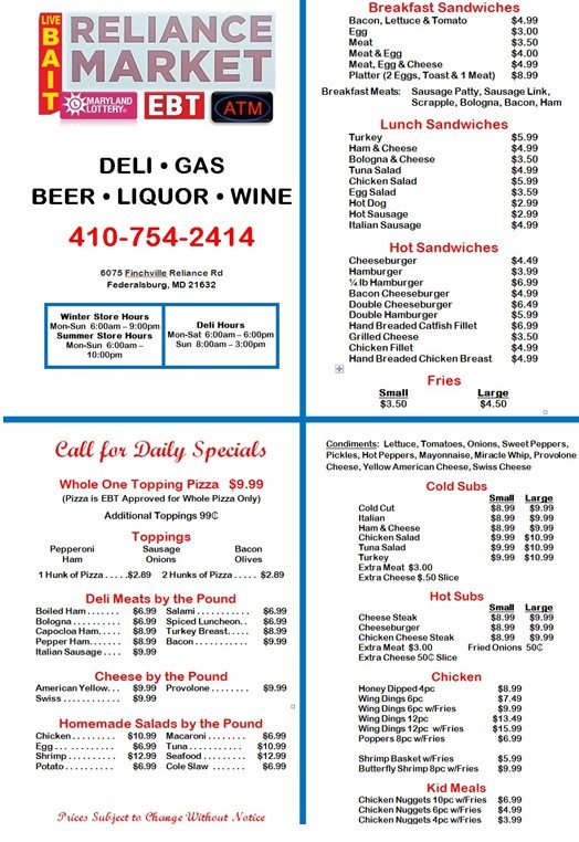 RELIANCE MARKET Updated July 2024 6075 Finchville Reliance Rd