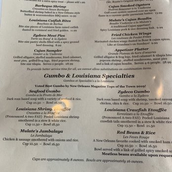 Mulate's - Menu - Cajun/Creole Near Me - New Orleans, Louisiana