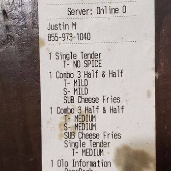 Dave's Hot Chicken - Receipt - Chicken Shop Near Me - Glendale, California Dave's Hot Chicken - Receipt - Chicken Shop Near Me - Glendale, California