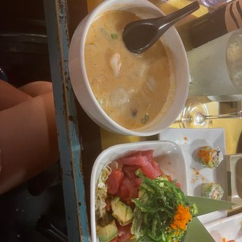 Misohappy - Coconut Soup with seafood and spicy tuna salad - Sushi Bars Near Me - Key West, Florida Misohappy - Coconut Soup with seafood and spicy tuna salad - Sushi Bars Near Me - Key West, Florida