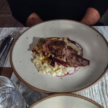 Cork And Flame - Venison with delicious spätzle, porcini mushrooms, truffle, parmesan and fall apple cabbage. So good! - Tapas Bars Near Me - Evans, Georgia