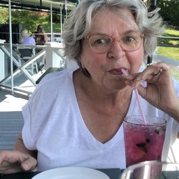 Nancy enjoying her blueberry Mojito.