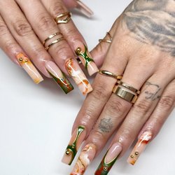 Apex Nails And Spa - Marble long nude green gold line nails