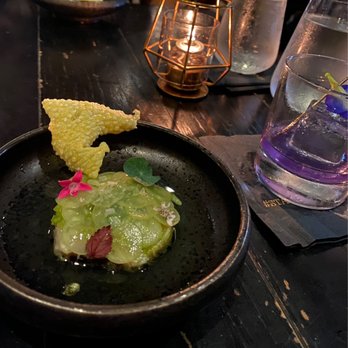 Stubborn Seed - Crudo and butterfly effect drink - New American Near Me - Miami Beach, Florida Stubborn Seed - Crudo and butterfly effect drink - New American Near Me - Miami Beach, Florida