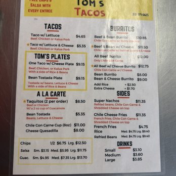 Tom's Tacos - Current Menu - picture taken 12/31/25 - Mexican Near Me - Torrance, California Tom's Tacos - Current Menu - picture taken 12/31/25 - Mexican Near Me - Torrance, California