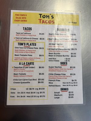 Menu photo 2 Tom's Tacos Torrance, CA Menu photo 2 Tom's Tacos Torrance, CA