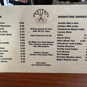 Rooted Coffee - Drink menu - Coffee & Tea Near Me - Walnut Creek, California Rooted Coffee - Drink menu - Coffee & Tea Near Me - Walnut Creek, California