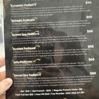 Bellagio Nail Salon - Bellagio pedicure menu, states what service you are "supposed" to receive. - Nail Salons Near Me - Roseville, California