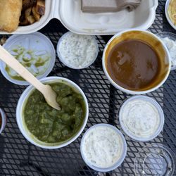 Codswallop - Mushy peas, curry sauce, tartar sauce and malt vinegar