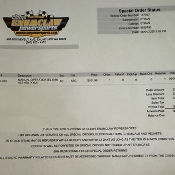 Clem's Enumclaw Powersports - The price for the operations manual that should have come free with the purchase of Arctic Cat Alterra 450. - Motorsport Vehicle Dealers Near Me - Enumclaw, Washington
