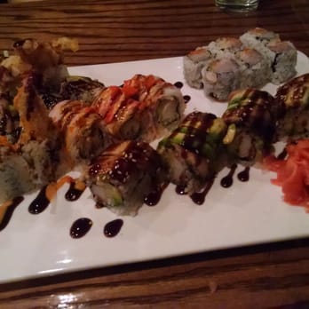 Yume - Shaggy Dog Roll, Dragon Roll, Spider Maki, and Spicy Red Snapper Roll. Delicious! - Japanese Near Me - Unionville, Connecticut