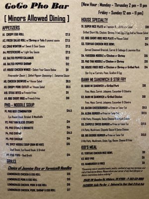 Menu photo 1 Gogo Pho Bar Beaverton, OR
