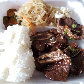 Ohana Kitchen - Kalbi plate with cucumbers, japche & mac salad - Korean Near Me - Burien, Washington Ohana Kitchen - Kalbi plate with cucumbers, japche & mac salad - Korean Near Me - Burien, Washington