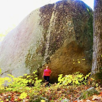Madison Boulder - Massive rock - A Hannah for scale LOL!! (Taken Oct 2021) - Parks Near Me - Madison, New Hampshire