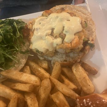 Southpaw Brewing Company - Salmon Burger with Fries - Tacos Near Me - Yaphank, New York Southpaw Brewing Company - Salmon Burger with Fries - Tacos Near Me - Yaphank, New York
