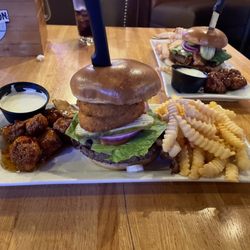Blue Shark - The blue shark burger, sweet chili boneless wings
