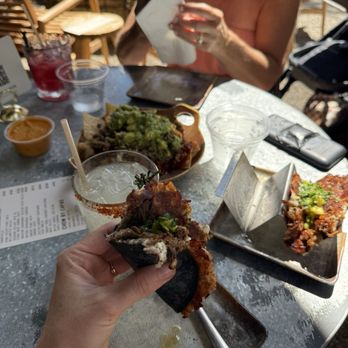 Capo Leisure House - Carnitas tacos, nachos in background. happy hour - all good but nachos short on chips - Brewpubs Near Me - San Juan Capistrano, California