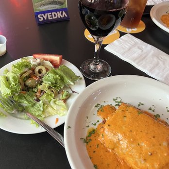 The Loon Bar & Grill - Lasagna, house salad and wine. I opted out on the garlic bread - Bars Near Me - Dallas, Texas The Loon Bar & Grill - Lasagna, house salad and wine. I opted out on the garlic bread - Bars Near Me - Dallas, Texas