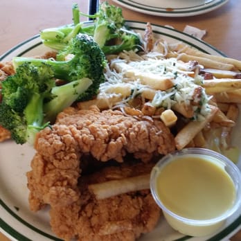 NORMS - Honey mustard chicken strips  (6 pcs) with parmesean fries and broccoli. ( $11 ish) - Diners Near Me - Van Nuys, California