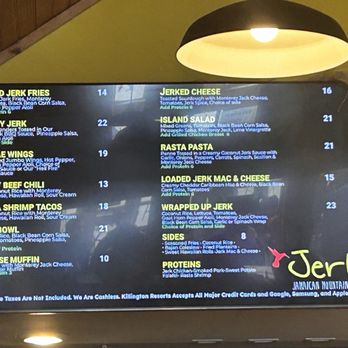 Jerk Jamaican Mountain Grill - Menu screen - Many options! - Caribbean Near Me - Killington, Vermont Jerk Jamaican Mountain Grill - Menu screen - Many options! - Caribbean Near Me - Killington, Vermont