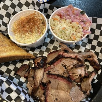 Smokies BBQ - Thick sliced brisket with tater salad and Cole slaw half atomic half regular. - Barbeque Near Me - Broken Arrow, Oklahoma