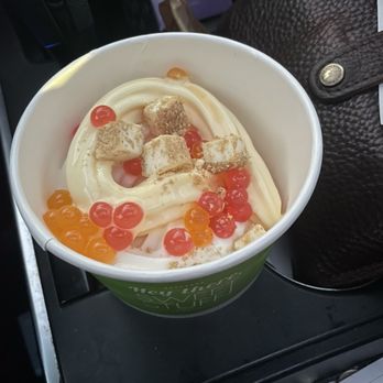 Sweet Frog - Tart with popping boba & Cheesecake pieces I wanted fresh fruit but there wasn't any as an option. - Ice Cream & Frozen Yogurt Near Me - Auburn, Alabama Sweet Frog - Tart with popping boba & Cheesecake pieces I wanted fresh fruit but there wasn't any as an option. - Ice Cream & Frozen Yogurt Near Me - Auburn, Alabama