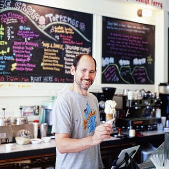 Ample Hills Creamery - The owner, Bryan serving some of his delicious ice cream - Ice Cream & Frozen Yogurt Near Me - Brooklyn, New York