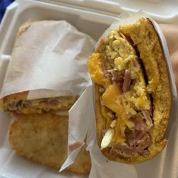 Taino’s Bakery & Restaurant - Bistro breakfast sandwich with cheddar cheese on media noche bread (slightly sweet)- sooo good