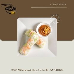Pho Cafe - Goi Cuon :
Vietnamese fresh Spring rolls made w/ shrimp, pork and chicken. Served w/ a side of peanut sauce.