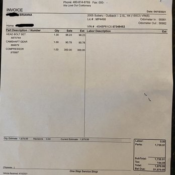 Carizona - (back) Final bill of work, not including an expansion valve replacement which they did not give me a mechanical record for. - Auto Parts & Supplies Near Me - Mesa, Arizona