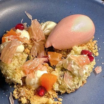 7 Adams - winter citrus. Pistachio cake, lemon curd, blood orange ice cream, grapefruit, pomegranate seeds, blood orange. - American Near Me - San Francisco, California 7 Adams - winter citrus. Pistachio cake, lemon curd, blood orange ice cream, grapefruit, pomegranate seeds, blood orange. - American Near Me - San Francisco, California