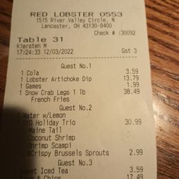 the receipt for the restaurant the receipt for the restaurant