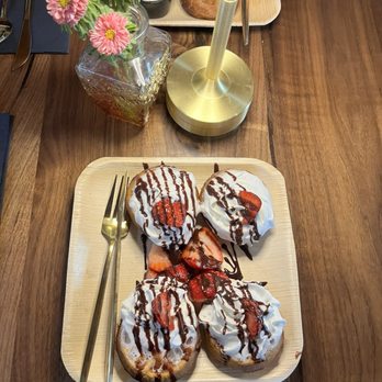 The Coffee Builders - Strawberry, chocolate & cream waffles - Coffee & Tea Near Me - Phoenix, Arizona
