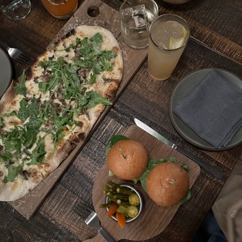 Terrene - Mushroom flatbread, beef sliders, fries, the Z.W., cucumber mock tail. - Cocktail Bars Near Me - San Francisco, California Terrene - Mushroom flatbread, beef sliders, fries, the Z.W., cucumber mock tail. - Cocktail Bars Near Me - San Francisco, California