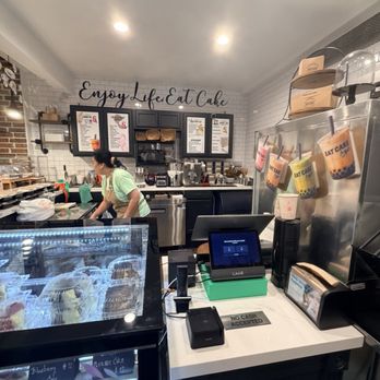 Eat Cake - Drink menu, register, cold dessert display - Desserts Near Me - Houston, Texas Eat Cake - Drink menu, register, cold dessert display - Desserts Near Me - Houston, Texas