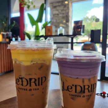 Le'Drip Coffee And Tea - Egg Coffee (Left) and Ube Cheese Coffee (Right) - Coffee & Tea Near Me - Houston, Texas Le'Drip Coffee And Tea - Egg Coffee (Left) and Ube Cheese Coffee (Right) - Coffee & Tea Near Me - Houston, Texas