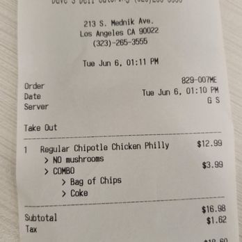 Dave's Deli Catering - Receipt - Delis Near Me - Los Angeles, California Dave's Deli Catering - Receipt - Delis Near Me - Los Angeles, California