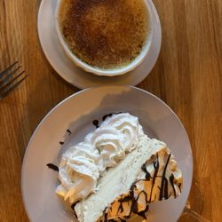 Spanky's Stone Hearth - Crème brûlée and peanut butter mousse cake.