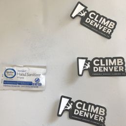 Provided stickers and hand sanitizer