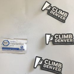 Climb Denver - Provided stickers and hand sanitizer