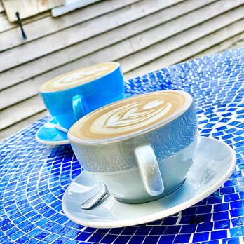 Relampago Coffee Lab - Two lavender lattes - Coffee & Tea Near Me - St. Augustine, Florida