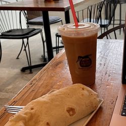 The Filling Station - Breakfast Burrito & Half Sweet White Chocolate Iced Americano