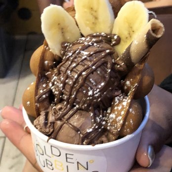 Golden Bubbles - Banana chocolate bubble waffle mini cone - Waffles Near Me - Toronto, Ontario