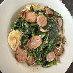 Cavatelli pasta with broccoli rabe, sausage and chicken