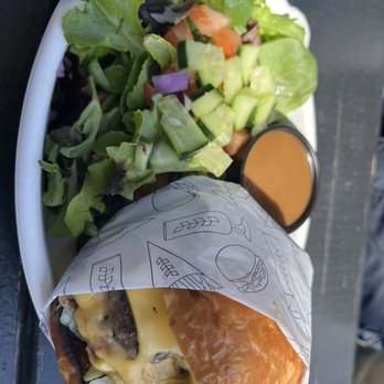 Subversive Malting + Brewing - Classic burger with spring salad. - Breweries Near Me - Catskill, New York